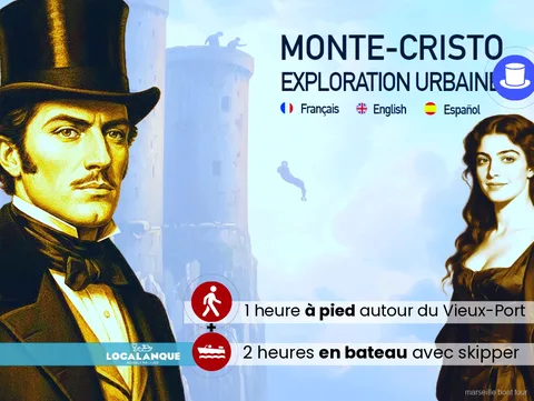 Guía dirigiendo la parte a pie del tour del Conde de Montecristo desde Marsella